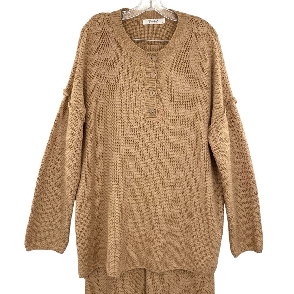 Moon Ryder Henley Waffle Knit Top and Pants 2 Piece Loungewear Set - Picture 2 of 15